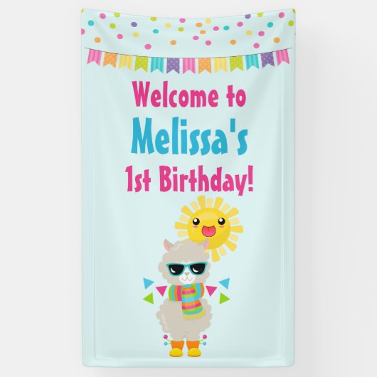 Cool Llama en Smiling Kawaii Sun Birthday Spandoek (Verticaal)