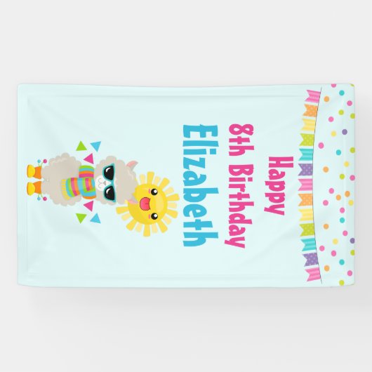 Cool Llama en Smiling Kawaii Sun Birthday Spandoek (Horizontaal)