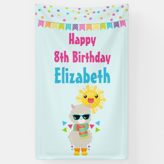 Cool Llama en Smiling Kawaii Sun Birthday Spandoek (Verticaal)