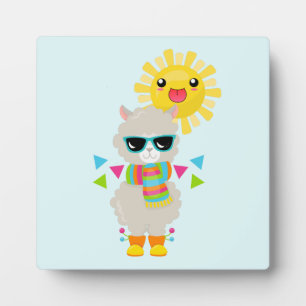 Cool Llama en Smiling Kawaii Sun Fotoplaat