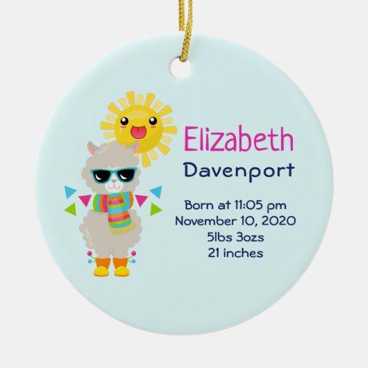 Cool Llama en Smiling Kawaii Sun Keramisch Ornament (Voorkant)