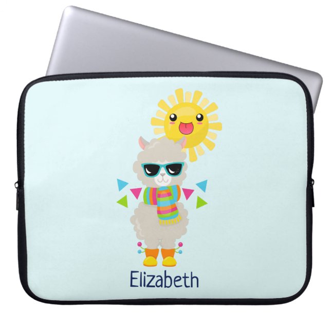 Cool Llama en Smiling Kawaii Sun Laptop Sleeve (Voorkant)