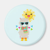 Cool Llama en Smiling Kawaii Sun Magneet (Voorkant)