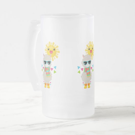 Cool Llama en Smiling Kawaii Sun Matglas Bierpul (Voorkant links)
