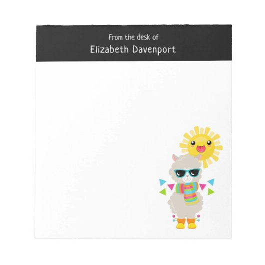 Cool Llama en Smiling Kawaii Sun Notitieblok (Voorkant)