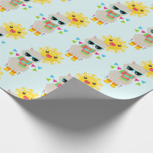 Cool Llama en Smiling Kawaii Sun Pattern Cadeaupapier