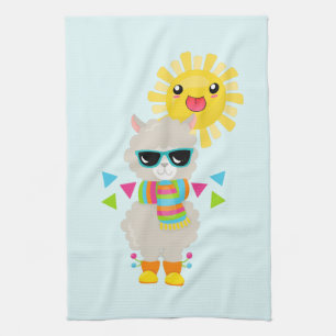 Cool Llama en Smiling Kawaii Sun Theedoek