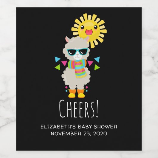 Cool Llama en Smiling Kawaii Sun Wijn Etiket (Enkel label)