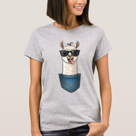 Cool Llama in Pocket – Funny Hipster T-Shirt (Devant)