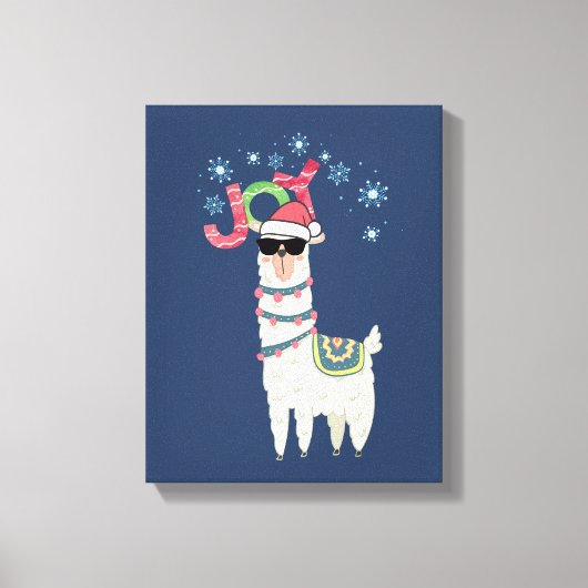 Cool Llama in Santa Hat met Snowflakes kerst Canvas Afdruk (Voorkant)