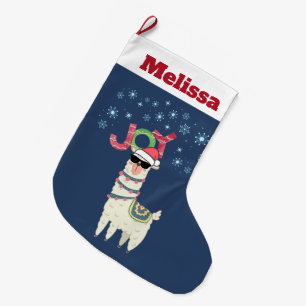 Cool Llama in Santa Hat met Snowflakes kerst Grote Kerstsok