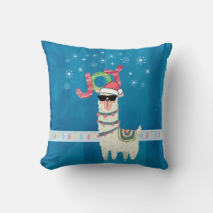 Cool Llama in Santa Hat met Snowflakes kerst Kussen