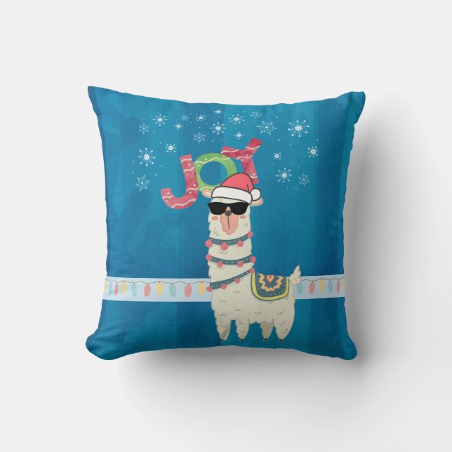 Cool Llama in Santa Hat met Snowflakes kerst Kussen (Voorkant)