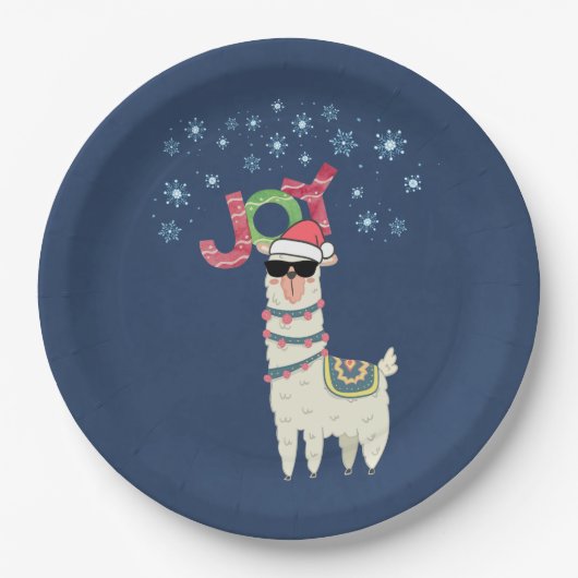Cool Llama in Santa Hat met Snowflakes kerst Papieren Bordje (Voorkant)