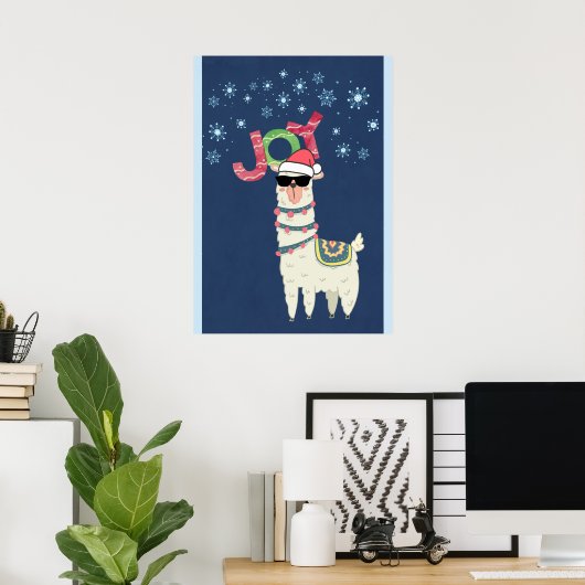 Cool Llama in Santa Hat met Snowflakes kerst Poster (Thuiskantoor)