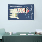 Cool Llama in Santa Hat met Snowflakes kerst Spandoek (Beurs)