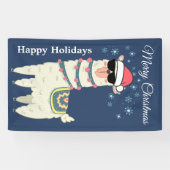 Cool Llama in Santa Hat met Snowflakes kerst Spandoek (Horizontaal)