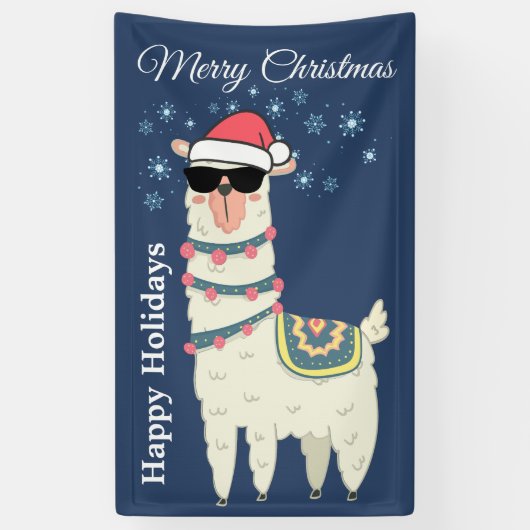 Cool Llama in Santa Hat met Snowflakes kerst Spandoek (Verticaal)
