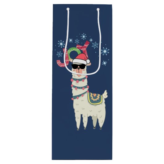 Cool Llama in Santa Hat met Snowflakes kerst Wijn Cadeautas (Voorkant)