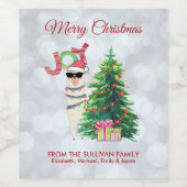Cool Llama | Kerstboom met Cadeau Wijn Etiket (Enkel label)