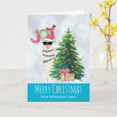 Cool Llama op Silver Bokeh en Icy Blue Kerstmis Kaart (Gele Bloem)