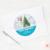 Cool Llama op Silver Bokeh en Icy Blue Kerstmis Ronde Sticker (Envelop)