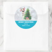 Cool Llama op Silver Bokeh en Icy Blue Kerstmis Ronde Sticker (Tas)