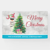 Cool Llama op Silver Bokeh en Icy Blue Kerstmis Spandoek (Horizontaal)