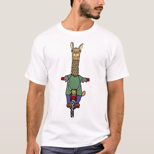 Cool Llama Riding Bicycle Cartoon T-shirt (Voorkant)