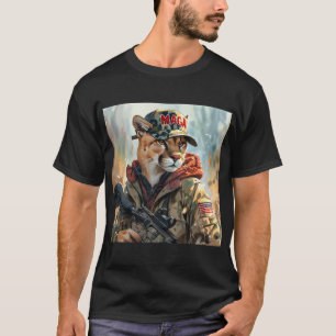 Cool MAGA Big Cat met Pistool & Camouflage COUGAR T-shirt