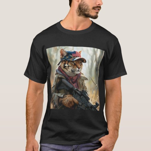 Cool MAGA Big Cat met Pistool en camouflage AMERIC T-shirt (Voorkant)