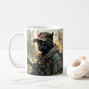 Cool MAGA Cat met Pistool & Camouflage BLACK PANTH Koffiemok