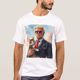 Cool MAGA Cat TRUMP Holding a Cat schattig plezier T-shirt