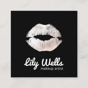 Cool Make-up Artiest Zilver Kissing Lips Zwart Vierkante Visitekaartje