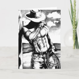 Cool Mannelijke Fine Art Tekening Cowboy Bodybuild Feestdagen Kaart