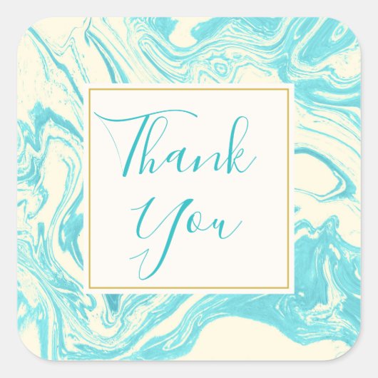 Cool Marble Design in Turquoise & Cream Dank u Vierkante Sticker (Voorkant)