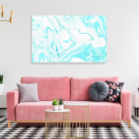Cool Marble Design in Turquoise en Cream Canvas Afdruk (Insitu (Woonkamer))