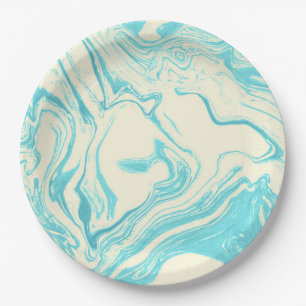 Cool Marble Design in Turquoise en Cream Papieren Bordje