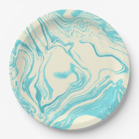 Cool Marble Design in Turquoise en Cream Papieren Bordje (Voorkant)
