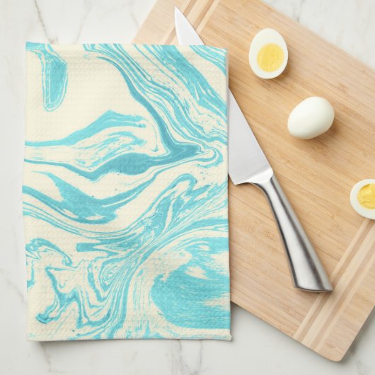 Cool Marble Design in Turquoise en Cream Theedoek (Quarter Fold)
