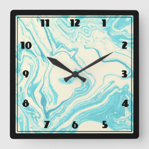 Cool Marble Design in Turquoise en Cream Vierkante Klok