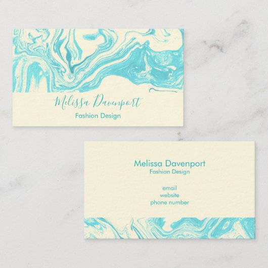 Cool Marble Design in Turquoise en Cream Visitekaartje (Voorkant / Achterkant)