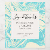 Cool Marble Design in Turquoise en Cream Wedding Wijn Etiket (Enkel label)