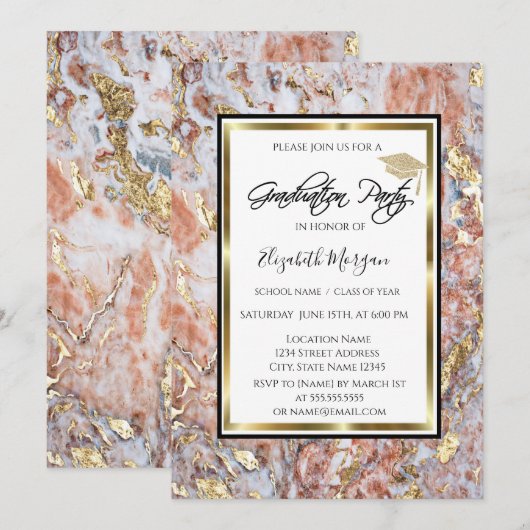 Cool Marble Gold Glitter Gradup Afstuderen Kaart (Voorkant / Achterkant)