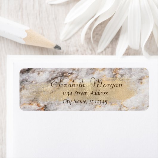 Cool Marble Granite Stone, Faux Gold Brush Stroke Etiket (Insitu)