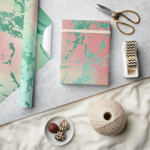 Cool Marble Mooie pastelkoraal en groene ombre Cadeaupapier