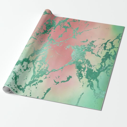 Cool Marble | Mooie pastelkoraal en groene ombre Cadeaupapier (Uitgerold)