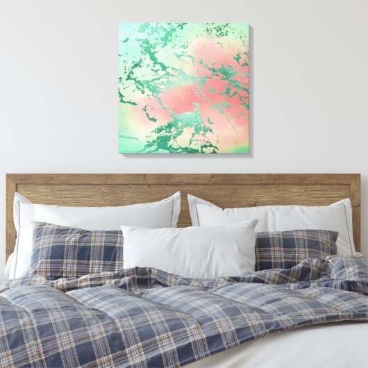 Cool Marble | Mooie pastelkoraal en groene ombre Canvas Afdruk (Insitu (Slaapkamer))