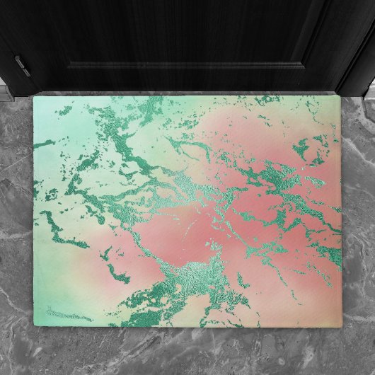 Cool Marble | Mooie pastelkoraal en groene ombre Deurmat