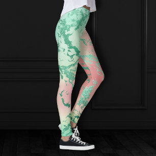 Cool Marble   Mooie pastelkoraal en groene ombre Leggings